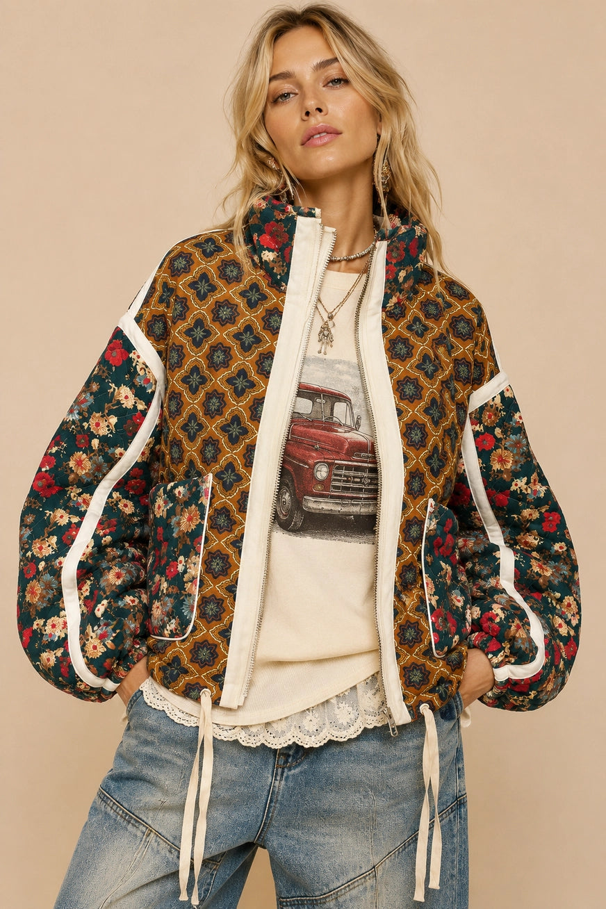 Mae Quilted Jacket / Brown Combo