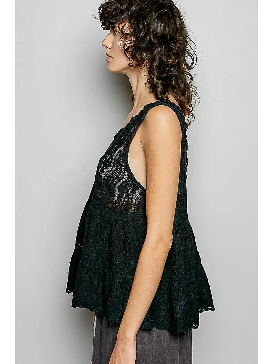 Stella Lace Tank / Black