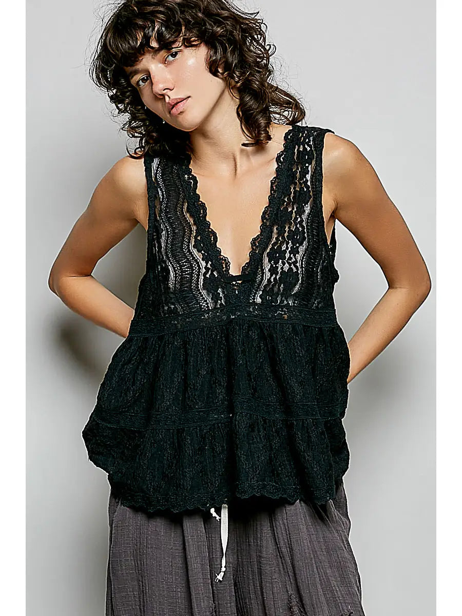 Stella Lace Tank / Black